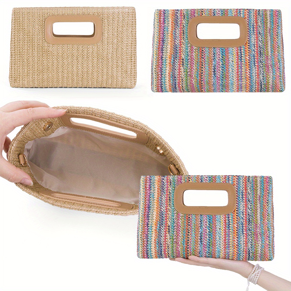 Women'S Raffia Bags - 高級クラッチハンドバッグ財布女性のためのわら織ラフィアバッグトップハンドル籐ショルダークロスボディバッグ休暇夏のビーチバッグ