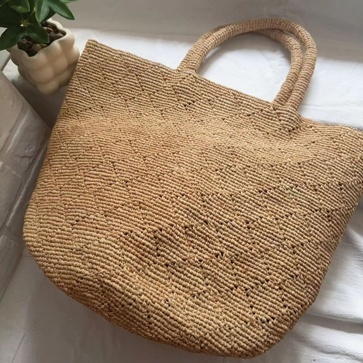 Women'S Raffia Bags - ファッションスタイル インス クロシェ 手編みビーチバッグ レディース スクエア