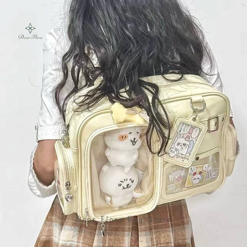 Women'S Xl Bags - Y2K風のかわいいイタバッグ、コンサート用大容量バックパック、ロリータガール向け透明ショルダーバッグ、DIYバッジディスプレイ、カジュアルクロスボディバッグ