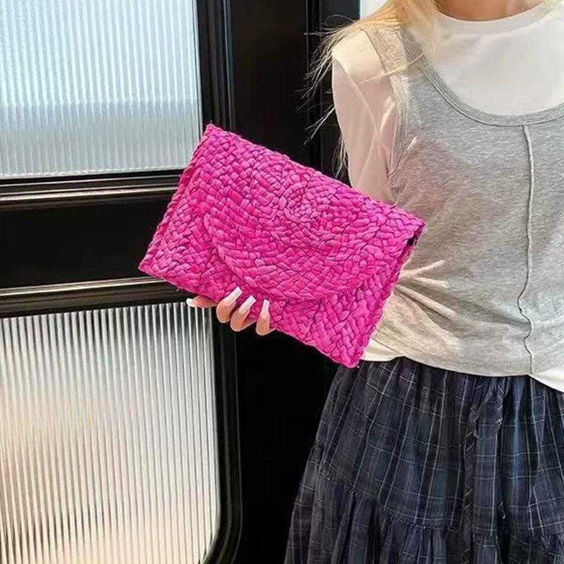 Flap Bag Envelope - ファッションビーチバッグ レディース 夏 ビーチバッグ 封筒型 編み込みクラッチバッグ