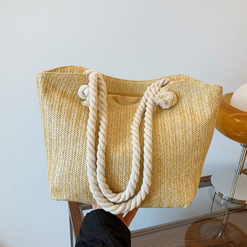 Women'S Raffia Bags - 新しい夏のビーチトートバッグ 大容量 ラフィア ボヘミアン風 トップハンドルバッグ 手作りの織りバッグ