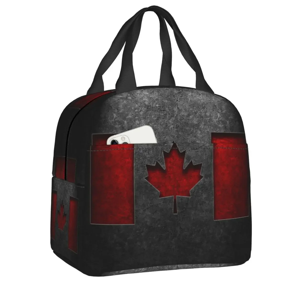 Women Bags Canada - カスタムバッグ カスタムカナダ国旗柄 保温ランチバッグ 女性用 テクスチャードカナダ国旗柄 再利用可能なランチコンテナ