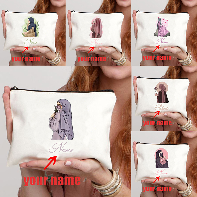 Women Bags Name - イスラムの女の子のための宗教的な名前のパーソナライズされたメイクアップバッグ,コスメティックケース,パーソナライズされた財布,ラマダンフェスティバルギフト,最高のギフト