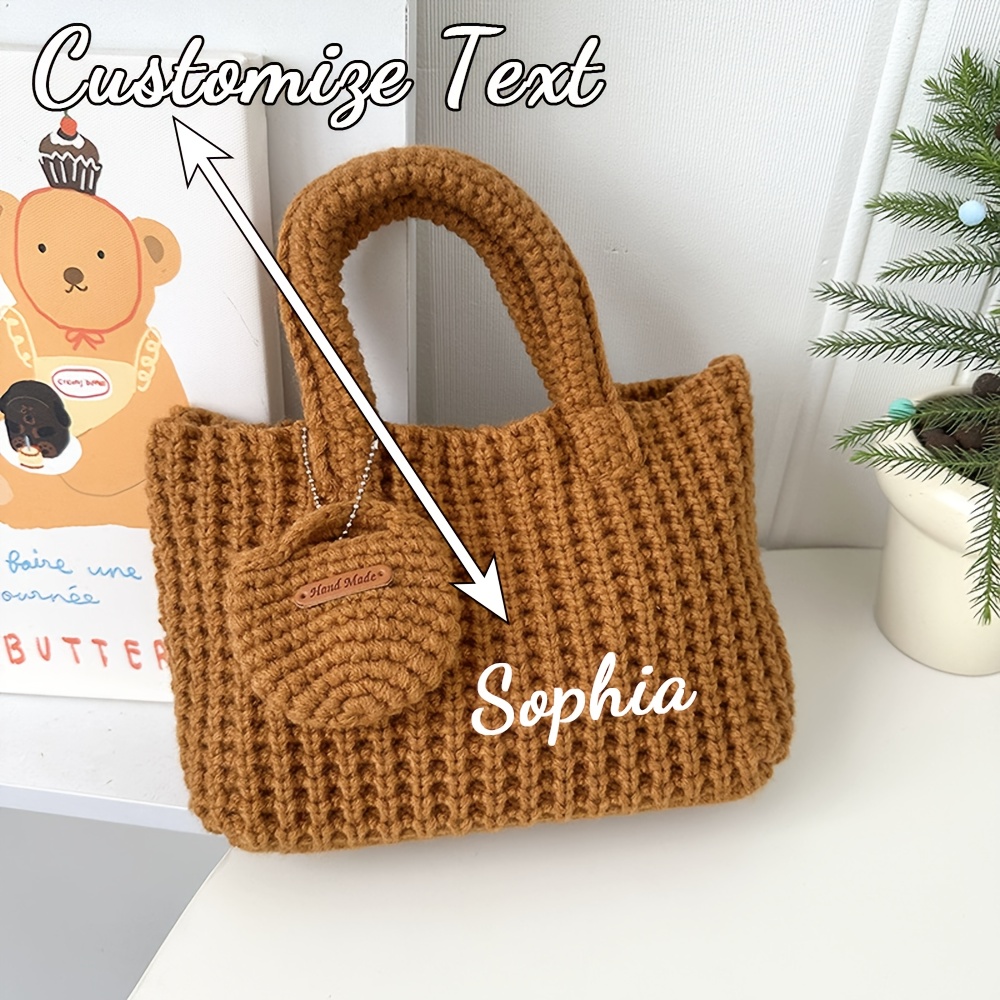 Women Bags Name - カスタム名入りニットトートバッグ 女性用 手作りかぎ針編みショルダーバッグ ファッションボヘミアン織りサマービーチバッグ 小銭入れ付きギフト