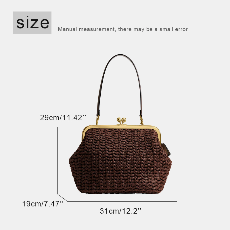 手織りキスロックフレームショルダーラフィアビーチバッグ女性用 - Women'S Raffia Bags のレビューと価格