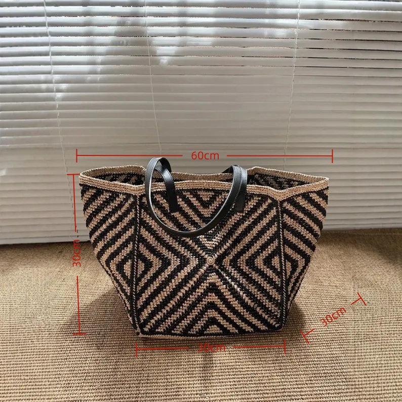 特大ラフィアストローバッグ レディース ハンドメイド 夏 ビ - Women'S Raffia Bags のレビューと価格