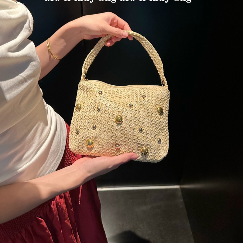 三角形の編み込みストロークラッチバッグ、マグネット開閉式、リ - Women'S Raffia Bags のレビューと価格