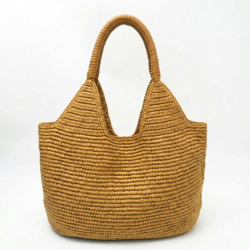 女性用大容量手作りトートバッグ、エレガントな夏のビーチバケー - Women'S Raffia Bags のレビューと価格