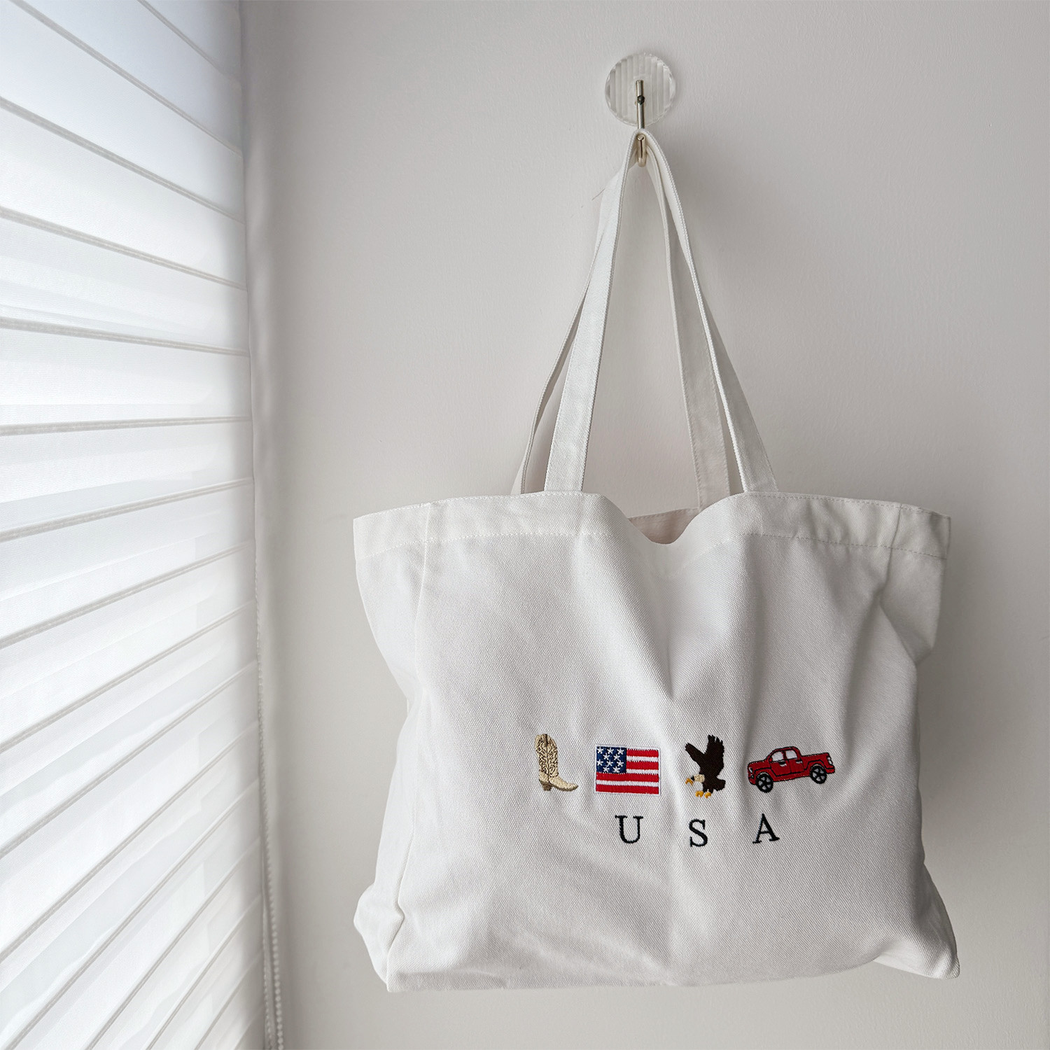 アメリカのアイコンが付いた白いキャンバストートバッグ,ヴィン - Women Bags Ck のレビューと価格
