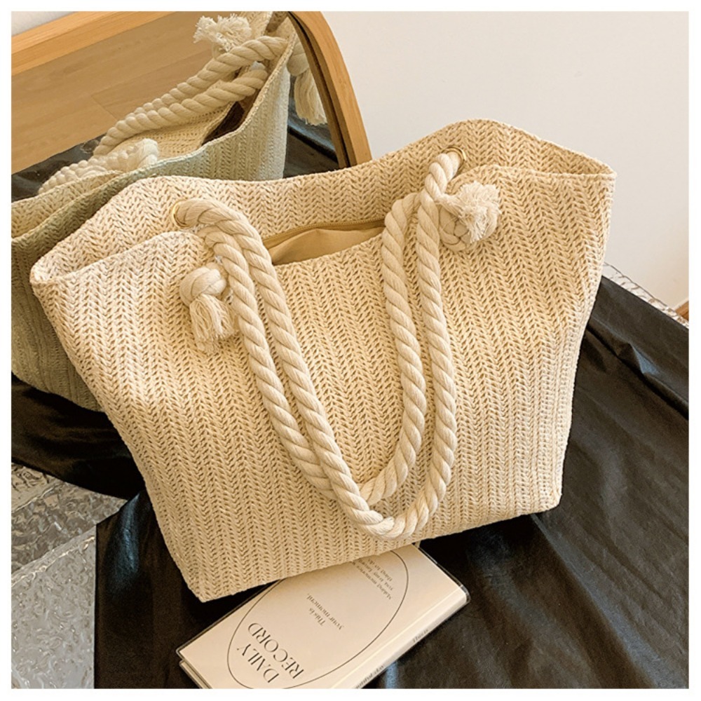 新しい夏のビーチトートバッグ 大容量 ラフィア ボヘミアン風 - Women'S Raffia Bags のレビューと価格
