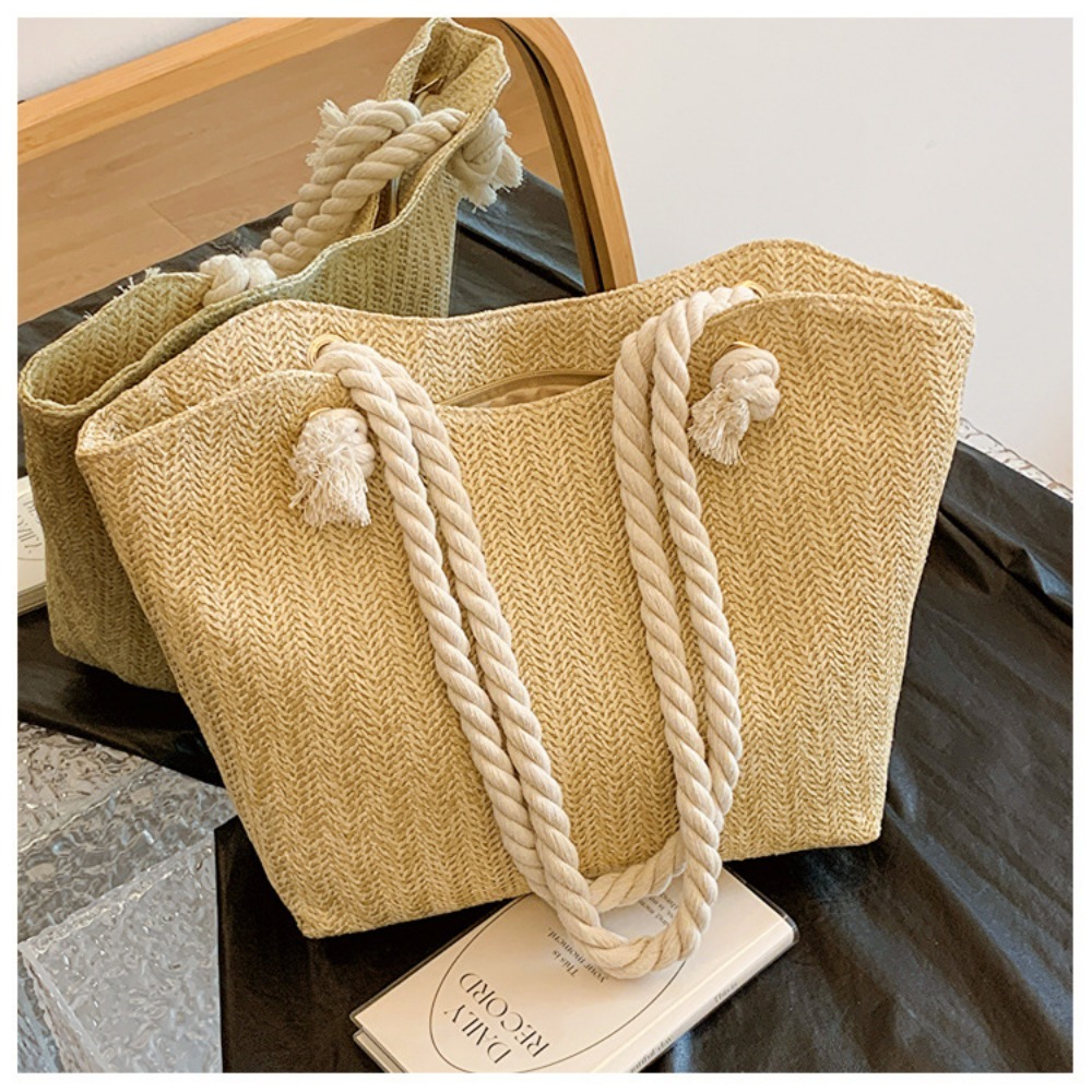 新しい夏のビーチトートバッグ 大容量 ラフィア ボヘミアン風 - Women'S Raffia Bags のレビューと価格