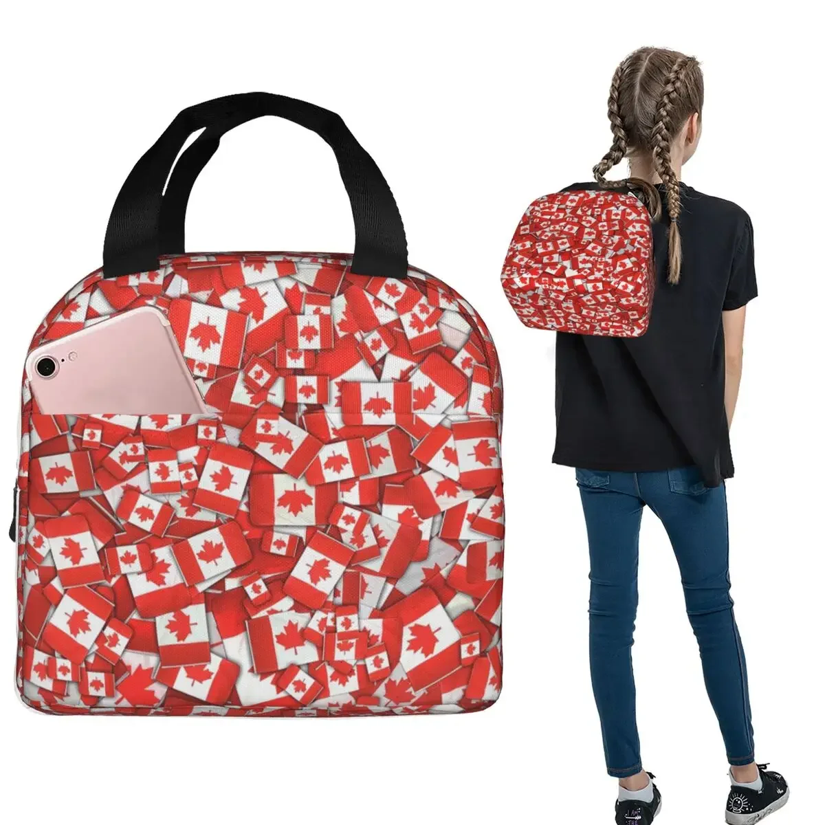 カナダ国旗柄断熱ランチバッグ 女性・子供用 ポータブルフード - Women Bags Canada のレビューと価格