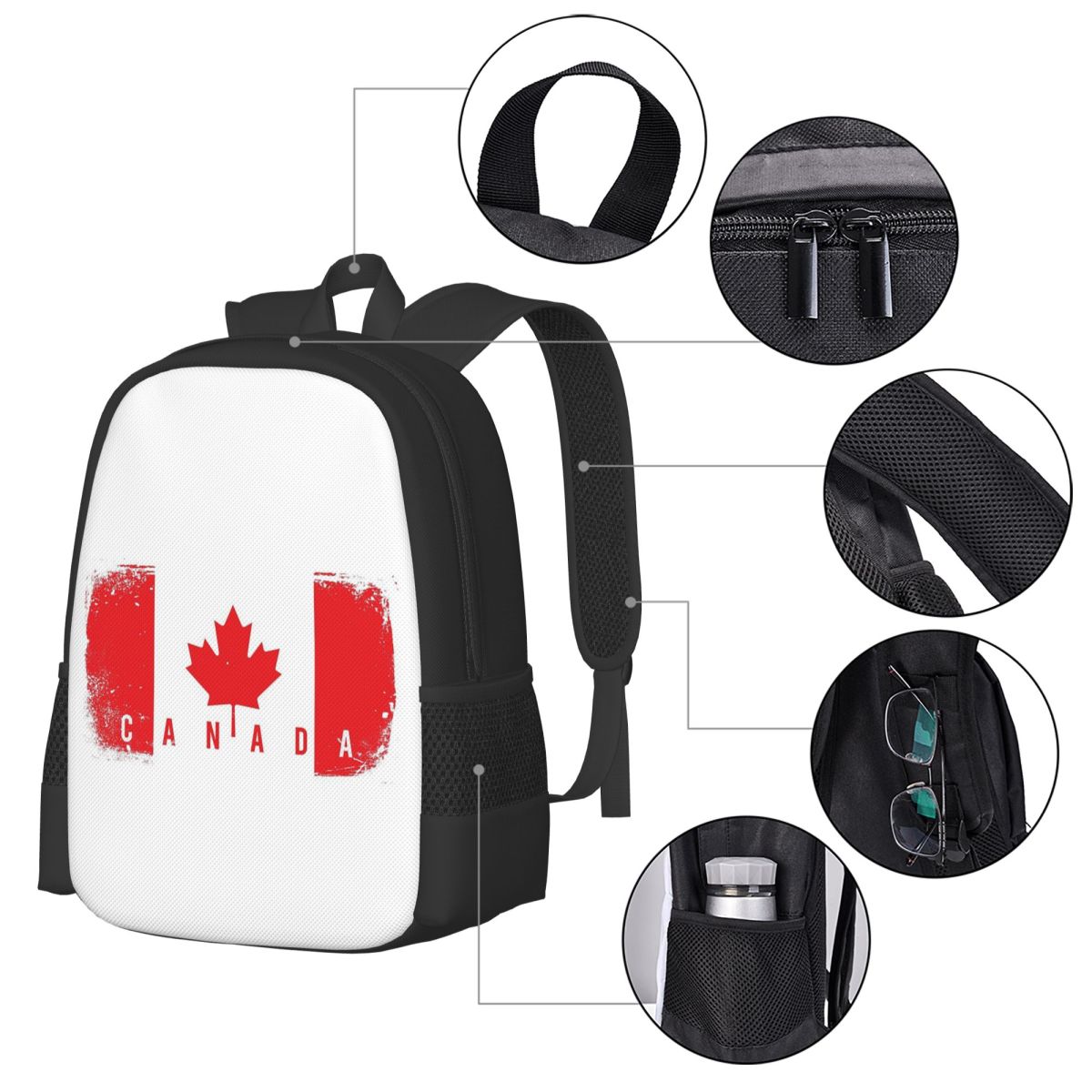カナダ国旗学生バックパックスクールバッグハイキング旅行デイパ - Women Bags Canada のレビューと価格