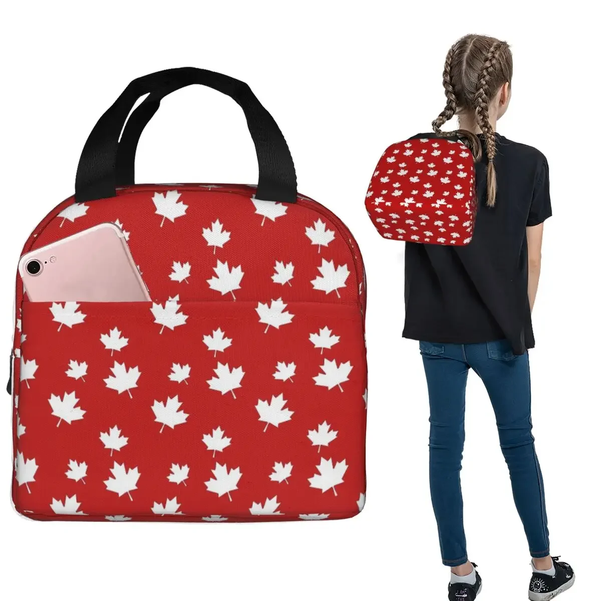 カナダのメープルリーフ旗柄赤白カナダ国旗柄断熱ランチバッグ、 - Women Bags Canada のレビューと価格