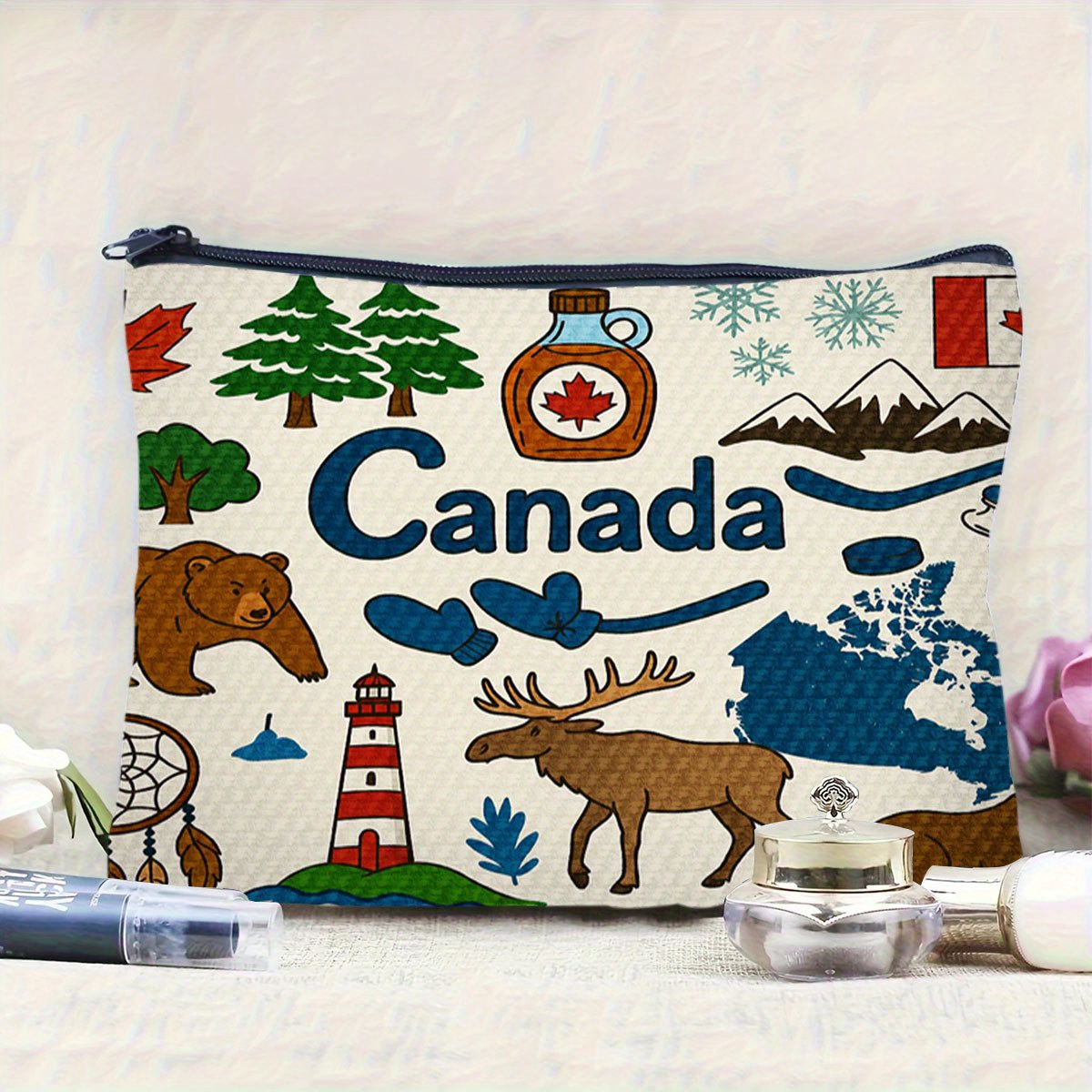 カナダをテーマにした化粧品バッグ - 女性用のかわいい多機能 - Women Bags Canada のレビューと価格