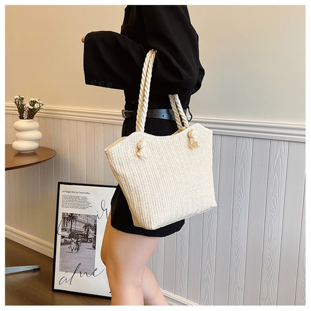 新しい夏のビーチトートバッグ 大容量 ラフィア ボヘミアン風 - Women'S Raffia Bags のレビューと価格