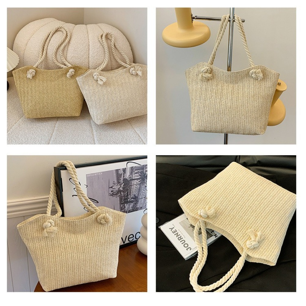 新しい夏のビーチトートバッグ 大容量 ラフィア ボヘミアン風 - Women'S Raffia Bags のレビューと価格