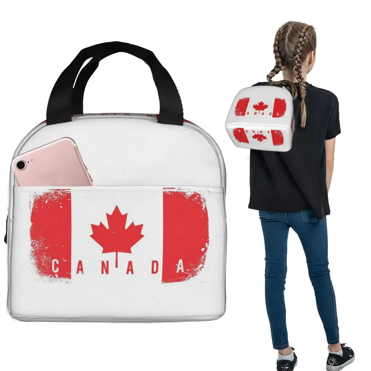 カナダ国旗柄断熱ランチバッグ 女性・子供用 ポータブルフード - Women Bags Canada のレビューと価格