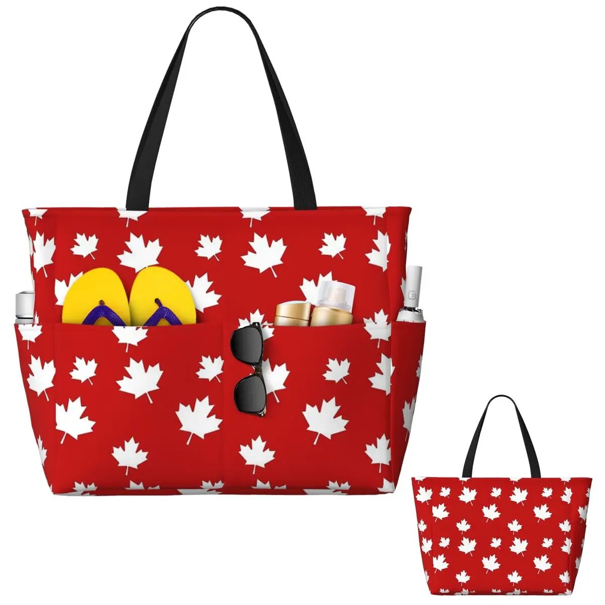 カナダのメープルリーフ旗柄赤白カナダ国旗ビーチトートバッグス - Women Bags Canada のレビューと価格
