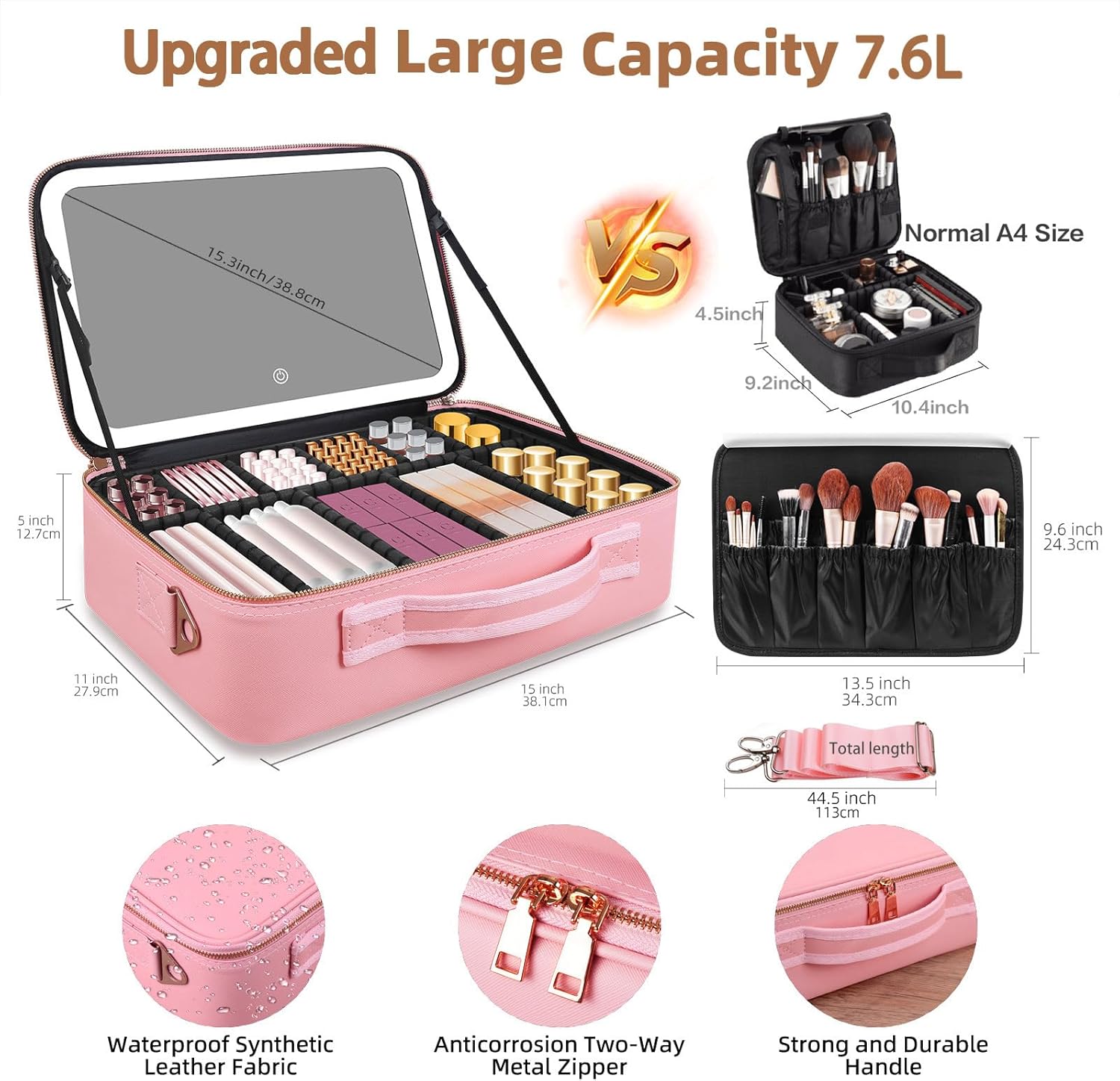 大容量メイクアップバッグ 15インチ×11インチ LEDミラ - Women'S Xl Bags のレビューと価格